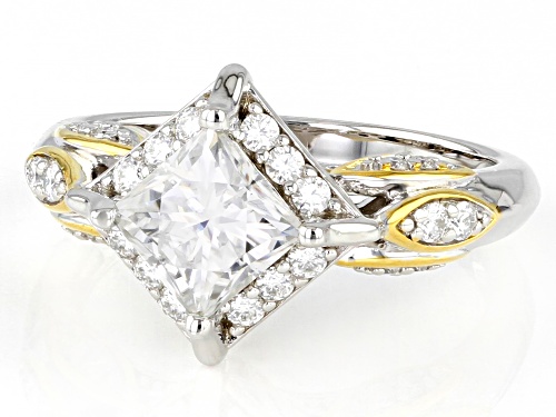 MOISSANITE FIRE® 1.60CTW DEW PRINCESS CUT & ROUND PLATINEVE® & 14K YELLOW GOLD OVER SILVER RING - Size 8