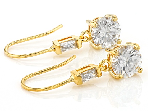 MOISSANITE FIRE® 2.18CTW DEW ROUND & BAGUETTE 14K YELLOW GOLD OVER SILVER EARRINGS