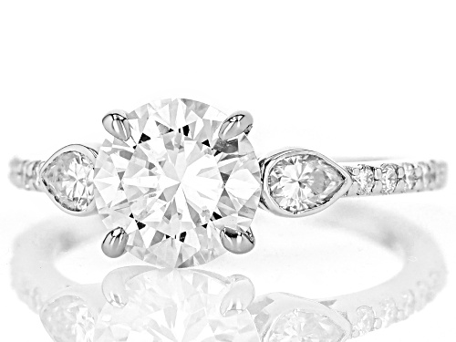 MOISSANITE FIRE® 2.23CTW DEW ROUND & PEAR SHAPE PLATINEVE® RING - Size 6