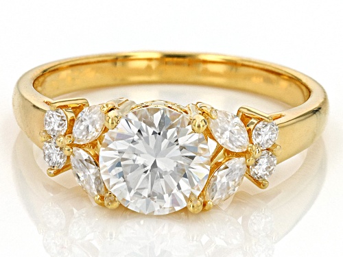 MOISSANITE FIRE(R) 1.60CTW DEW ROUND & MARQUISE CUT 14K YELLOW GOLD OVER SILVER RING - Size 6