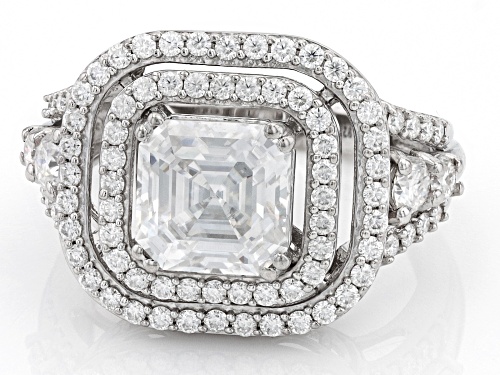 MOISSANITE FIRE® 4.08CTW DEW ASSCHER CUT & ROUND PLATINEVE® RING - Size 6