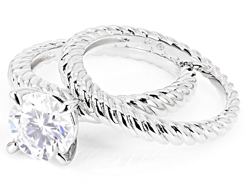 MOISSANITE FIRE(R) 1.90CT DEW ROUND BRILLIANT PLATINEVE(R) RING & BAND - Size 5
