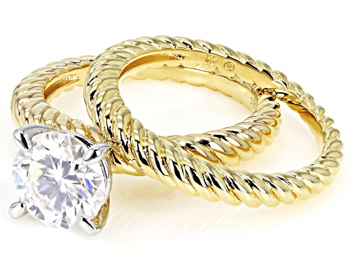 MOISSANITE FIRE(R) 1.90CT DEW ROUND BRILLIANT 14K YELLOW GOLD OVER SILVER RING & BAND - Size 6