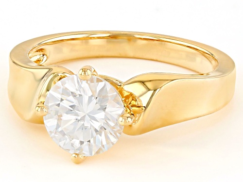 MOISSANITE FIRE® 1.50CT DEW ROUND BRILLIANT 14K YELLOW GOLD OVER SILVER RING - Size 9
