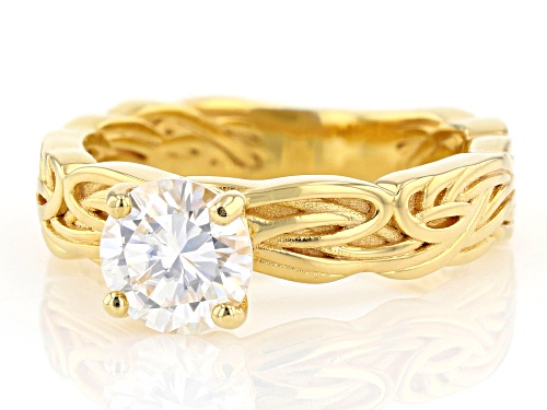 MOISSANITE FIRE® 1.20CT DEW ROUND BRILLIANT 14K YELLOW GOLD OVER SILVER RING - Size 8