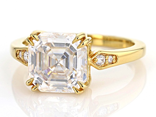 MOISSANITE FIRE® 3.98CTW DEW ASSCHER CUT & ROUND BRILLIANT 14K YELLOW GOLD OVER SILVER RING - Size 7