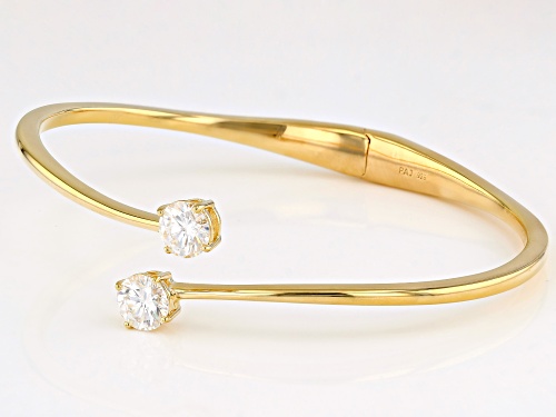 MOISSANITE FIRE® 2.40CTW DEW ROUND 14K YELLLOW GOLD OVER SILVER BANGLE BRACELET - Size 7.25