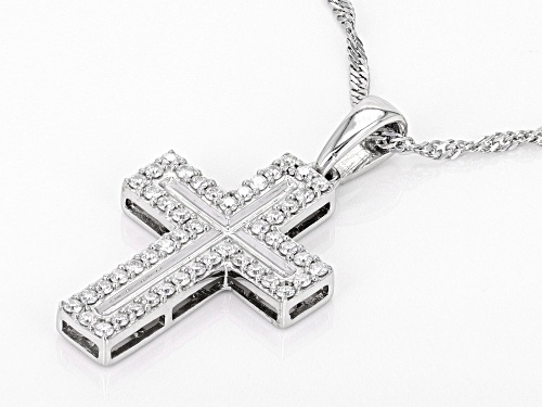 MOISSANITE FIRE® .48CTW DEW ROUND PLATINEVE® CROSS PENDANT & CHAIN