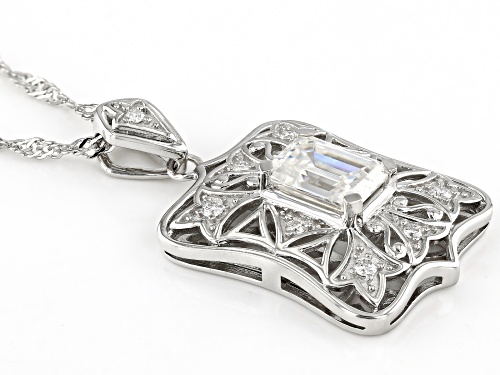 MOISSANITE FIRE® 1.93CTW DEW EMERALD CUT & ROUND PLATINEVE® PENDANT & SINGAPORE CHAIN