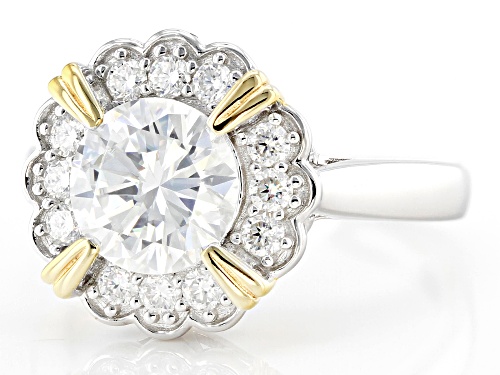 MOISSANITE FIRE® 2.26CTW DEW ROUND PLATINEVE® & 14K YELLOW GOLD OVER SILVER RING - Size 9