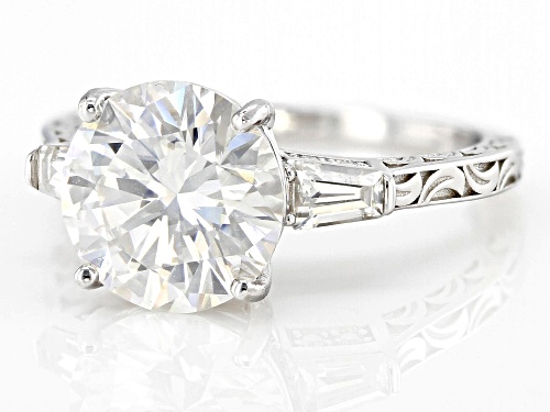 MOISSANITE FIRE® 3.94CTW DEW ROUND BRILLIANT & TAPERED BAGUETTE PLATINEVE® RING - Size 10