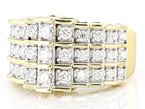 MOISSANITE FIRE® 1.02CTW DEW ROUND BRILLIANT 14K YELLOW GOLD OVER SILVER PYRAMID RING - Size 6