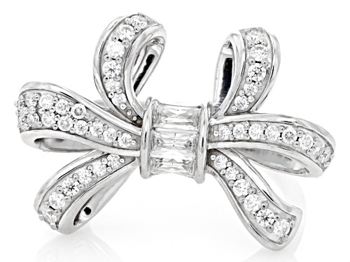 MOISSANITE FIRE® .85CTW DEW ROUND & BAGUETTE PLATINEVE® BOW RING - Size 6