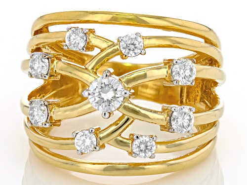 MOISSANITE FIRE® .87CTW DEW ROUND BRILLIANT 14K YELLOW GOLD OVER SILVER RING - Size 6