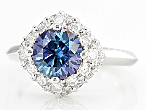 MOISSANITE FIRE® & BLUE MOISSANITTE 3.02CTW DEW ROUND BRILLIANT PLATINEVE® RING - Size 8