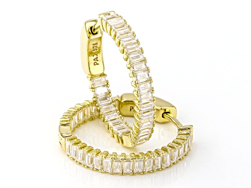 MOISSANITE FIRE(R) 2.50CTW DEW BAGUETTE 14K YELLOW GOLD OVER SILVER HOOP EARRINGS