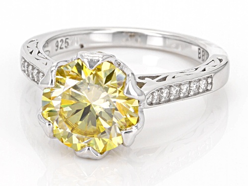 MOISSANITE FIRE® YELLOW MOISSANITE & YELLOW SAPPHIRE 3.80CTW DEW PLATINEVE® RING - Size 5