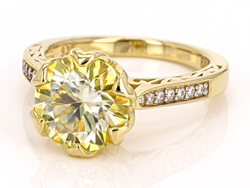 MOISSANITE FIRE® & YELLOW MOISSANITE & YELLOW SAPPHIRE  3.80CTW DEW 14K YG OVER SILVER RING - Size 5