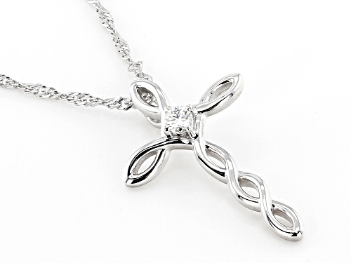 MOISSANITE FIRE® .10CT DEW ROUND BRILLIANT PLATINEVE® CROSS PENDANT & CHAIN