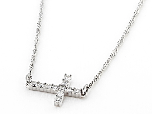 MOISSANITE FIRE® .33CTW DEW ROUND BRILLIANT PLATINEVE® CROSS NECKLACE - Size 18