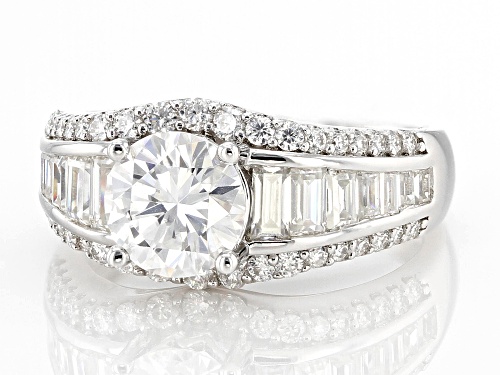 MOISSANITE FIRE® 2.82CTW DEW ROUND BRILLIANT AND BAGUETTE PLATINEVE® RING - Size 8