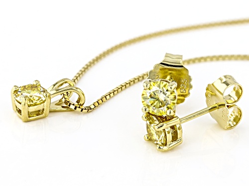 MOISSANITE FIRE® YELLOW 1.50CTW DEW 14K YELLOW GOLD OVER SILVER EARRINGS & PENDANT & BOX CHAIN SET