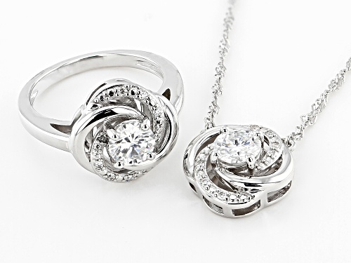 MOISSANITE FIRE® 1.72CTW DEW ROUND PLATINEVE® RING AND NECKLACE SET