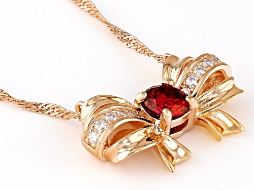 MOISSANITE FIRE® AND RED MOISSANITE .84CTW DEW ROUND 14K ROSE GOLD OVER SILVER BOW NECKLACE - Size 18