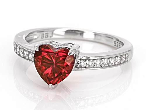 MOISSANITE FIRE® & RED MOISSANITE 1.45CTW DEW HEART SHAPE AND ROUND PLATINEVE® RING - Size 9