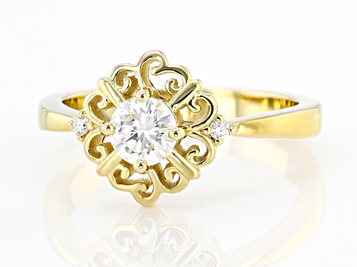 MOISSANITE FIRE® .54CTW DEW ROUND BRILLIANT 14K YELLOW GOLD OVER SILVER RING - Size 9