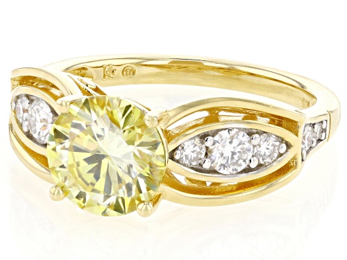 MOISSANITE FIRE® & YELLOW MOISSANITE 2.32CTW DEW ROUND BRILLIANT 14K YELLOW GOLD OVER SILVER RING - Size 9