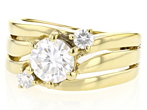 MOISSANITE FIRE® 1.40CTW DEW ROUND BRILLIANT 14K YELLOW GOLD OVER SILVER RING - Size 11