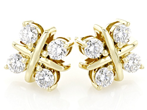 MOISSANITE FIRE® .80CTW DEW ROUND BRILLIANT 14K YELLOW GOLD OVER SILVER EARRINGS