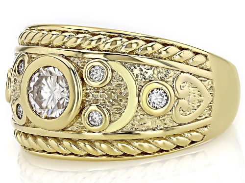MOISSANITE FIRE®  .74CTW DEW ROUND BRILLIANT 14K YELLOW GOLD OVER SILVER RING - Size 7