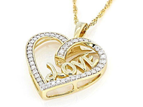 MOISSANITE FIRE® .57CTW DEW ROUND 14K YELLOW GOLD OVER SILVER HEART & LOVE PENDANT WITH CHAIN