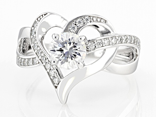 MOISSANITE FIRE(R) 1.12CTW DEW ROUND BRILLIANT PLATINEVE(R) HEART RING - Size 8