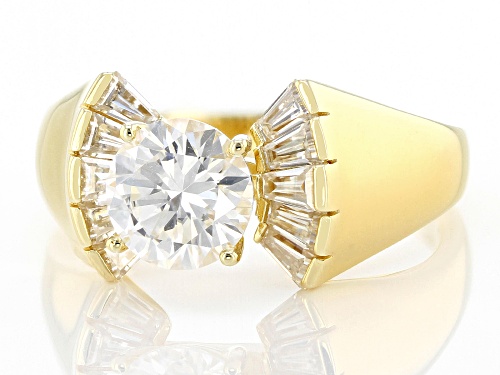 MOISSANITE FIRE(R) 1.70CTW DEW ROUND AND BAGUETTE 14K YELLOW GOLD OVER SILVER RING - Size 7