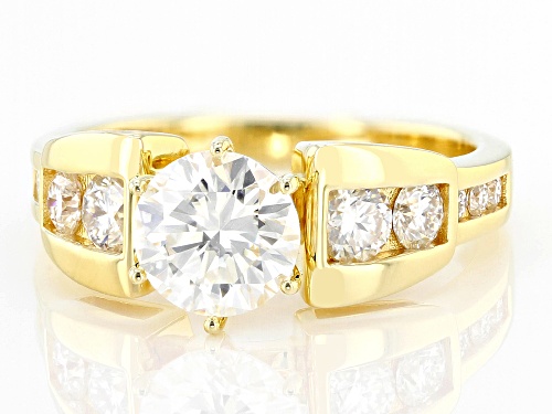 MOISSANITE FIRE(R) 1.84CTW DEW ROUND 14K YELLOW GOLD OVER SILVER RING - Size 7