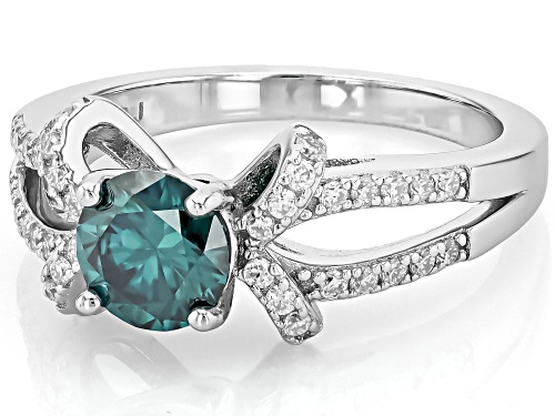 MOISSANITE FIRE® AND GREEN MOISSANITE 1.36CTW DEW ROUND BRILLIANT PLATINEVE® RING - Size 10