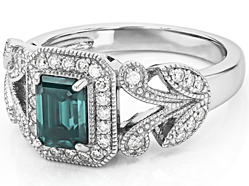 MOISSANITE FIRE® AND GREEN MOISSANITE 1.36CTW DEW EMERALD CUT AND ROUND BRILLIANT PLATINEVE® RING - Size 8