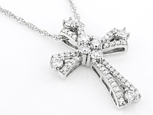 MOISSANITE FIRE® 1.04CTW DEW ROUND BRILLIANT PLATINEVE® CROSS PENDANT AND SINGAPORE CHAIN