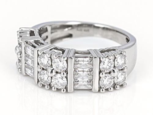 MOISSANITE FIRE® 1.74CTW DEW ROUND BRILLIANT AND BAGUETTE PLATINEVE® RING - Size 7