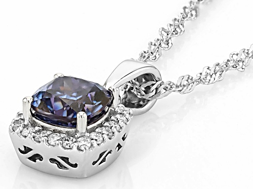 MOISSANITE FIRE® & BLUE MOISSANITE 1.50CTW DEW CUSHION CUT AND ROUND PLATINEVE® PENDANT & CHAIN