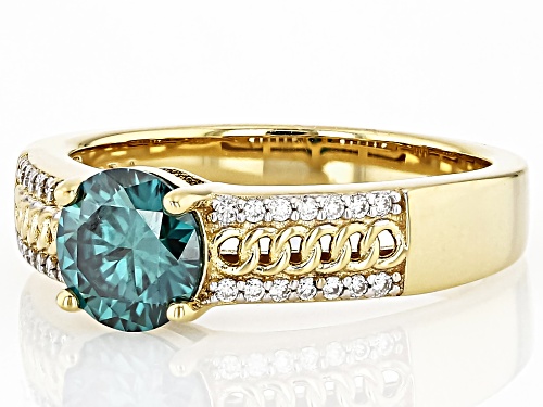 MOISSANITE FIRE® AND GREEN MOISSANITE  1.48CTW DEW ROUND 14K YELLOW GOLD OVER SILVER RING - Size 7