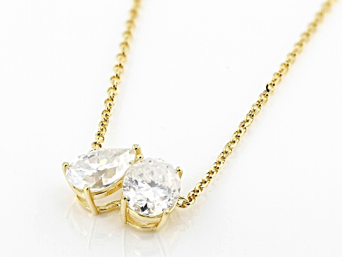 MOISSANITE FIRE® 2.60CTW DEW PEAR AND OVAL 14K YELLOW GOLD OVER SILVER NECKLACE - Size 18