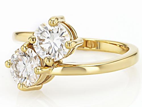 MOISSANITE FIRE®  2.00CTW DEW ROUND BRILLIANT 14K YELLOW GOLD OVER SILVER BYPASS RING - Size 6