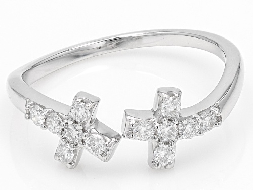 MOISSANITE FIRE® .36CTW DEW ROUND PLATINEVE® CROSS RING - Size 7
