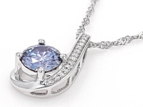 MOISSANITE FIRE® AND BLUE MOISSANITE 1.34CTW DEW ROUND PLATINEVE® PENDANT AND CHAIN