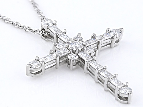 MOISSANITE FIRE® 1.77CTW DEW BAGUETTE AND ROUND PLATINEVE® CROSS PENDANT AND CHAIN