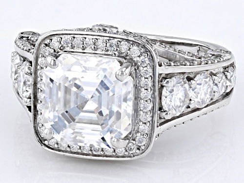 MOISSANITE FIRE® 6.30CTW DEW ASSCHER CUT AND ROUND PLATINEVE® RING - Size 5